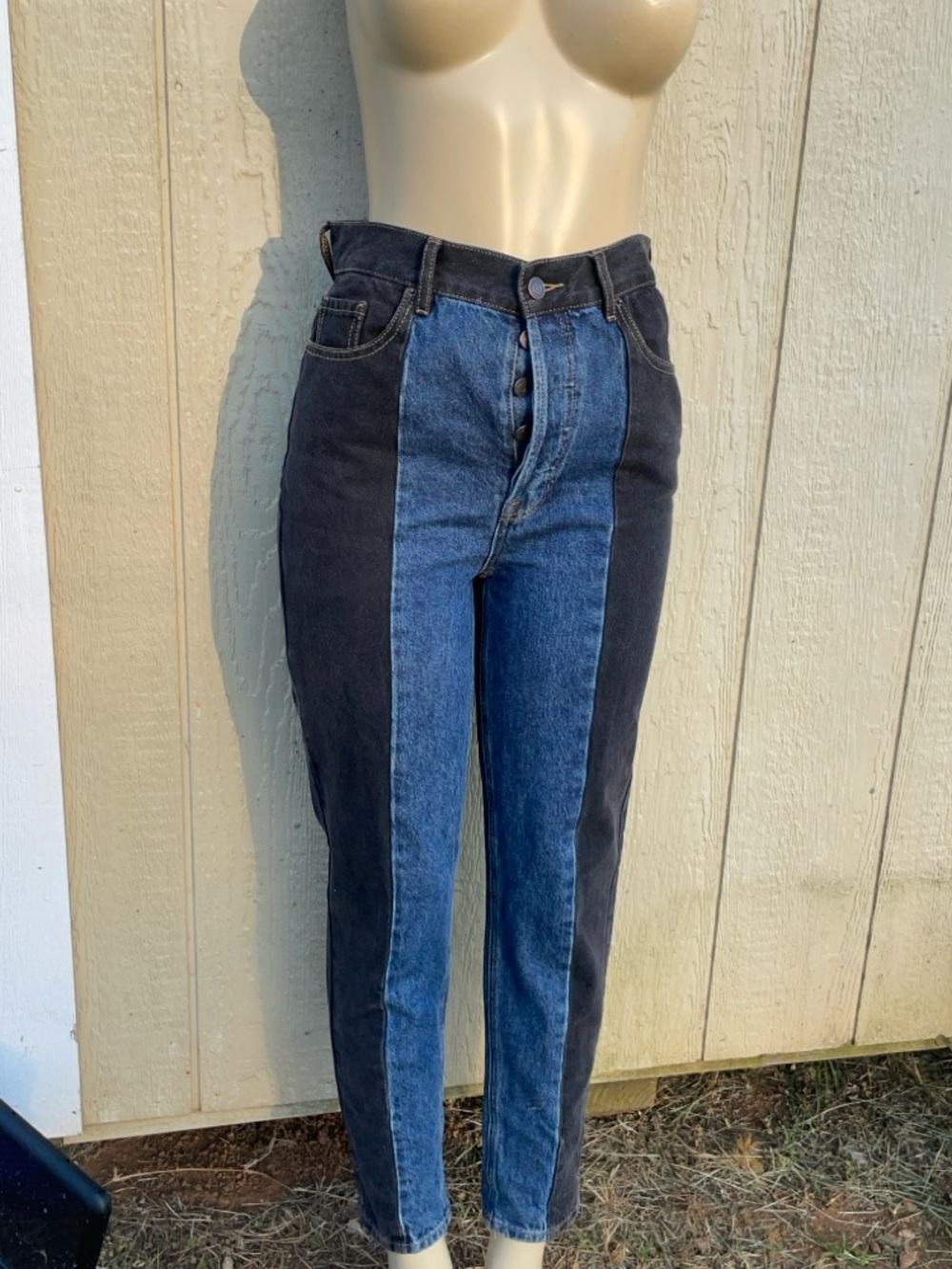 PacSun Two-Tone High-Rise Black & Blue Jeans
